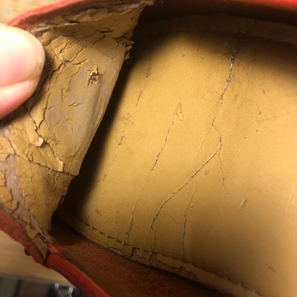Coach women red leather loafers, leather lining, some peelings inside size 9 - Picture 10 of 10